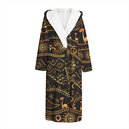 Tribal Ethnic African Pattern Print Hooded Bathrobe