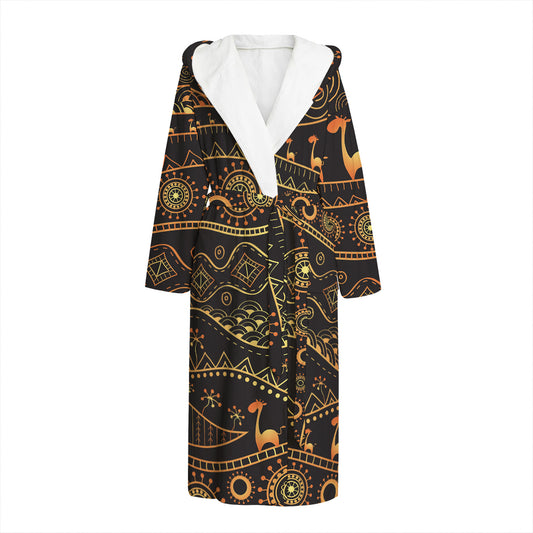 Tribal Ethnic African Pattern Print Hooded Bathrobe