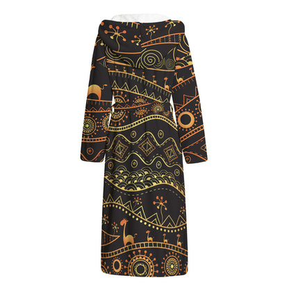 Tribal Ethnic African Pattern Print Hooded Bathrobe
