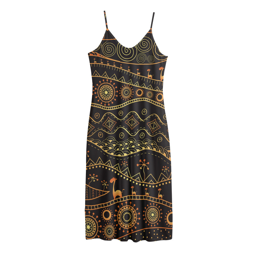 Tribal Ethnic African Pattern Print Jersey Midi Cami Dress