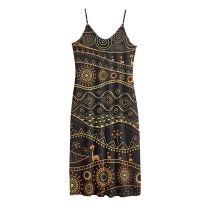 Tribal Ethnic African Pattern Print Jersey Midi Cami Dress