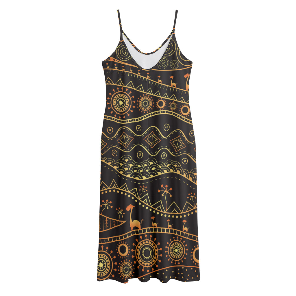 Tribal Ethnic African Pattern Print Jersey Midi Cami Dress