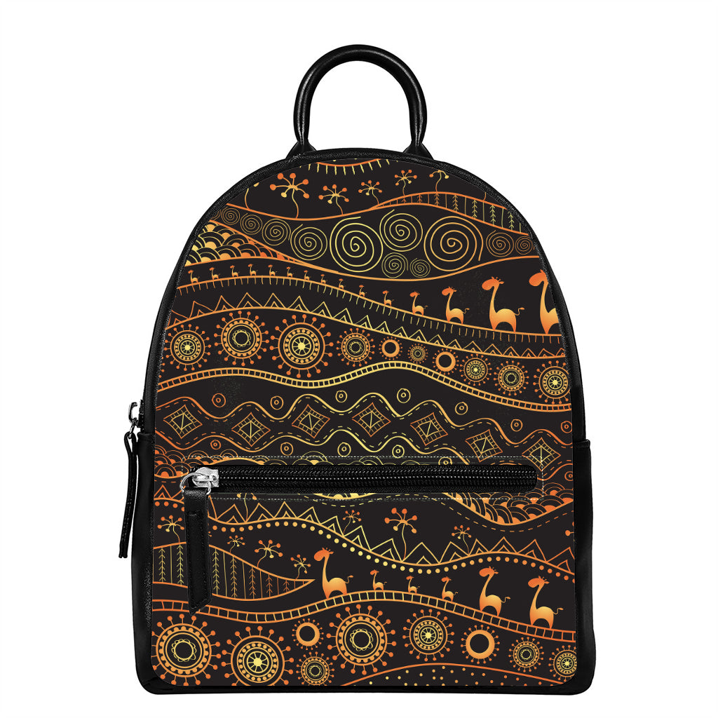 Tribal Ethnic African Pattern Print Leather Backpack