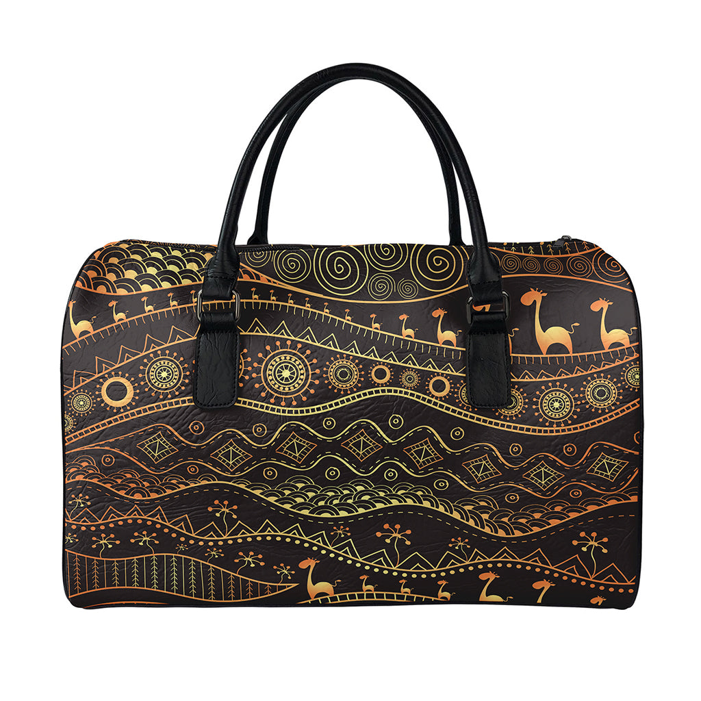 Tribal Ethnic African Pattern Print Leather Duffle Bag