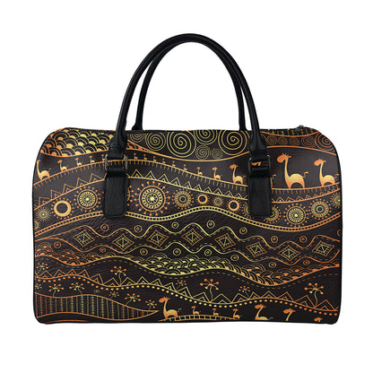 Tribal Ethnic African Pattern Print Leather Duffle Bag