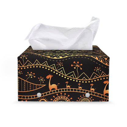 Tribal Ethnic African Pattern Print Leather Tissue Box Cover