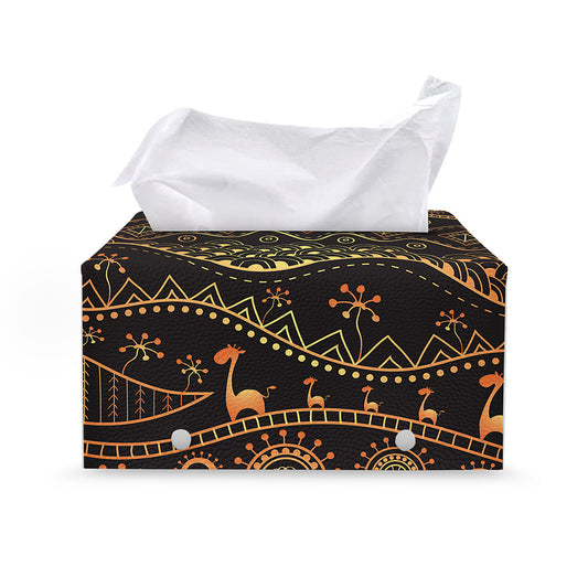 Tribal Ethnic African Pattern Print Leather Tissue Box Cover