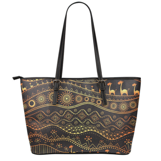 Tribal Ethnic African Pattern Print Leather Tote Bag