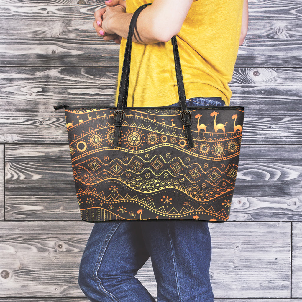 Tribal Ethnic African Pattern Print Leather Tote Bag