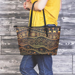 Tribal Ethnic African Pattern Print Leather Tote Bag