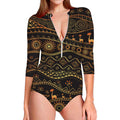 Tribal Ethnic African Pattern Print Long Sleeve Swimsuit