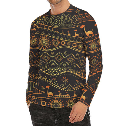Tribal Ethnic African Pattern Print Men's Long Sleeve Rash Guard
