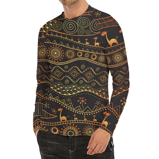 Tribal Ethnic African Pattern Print Men's Long Sleeve Rash Guard