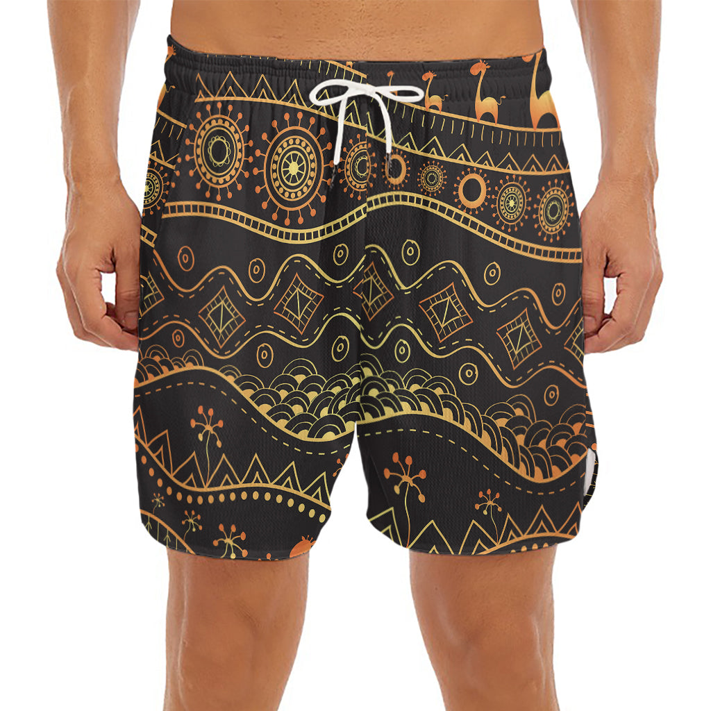 Tribal Ethnic African Pattern Print Men's Split Running Shorts