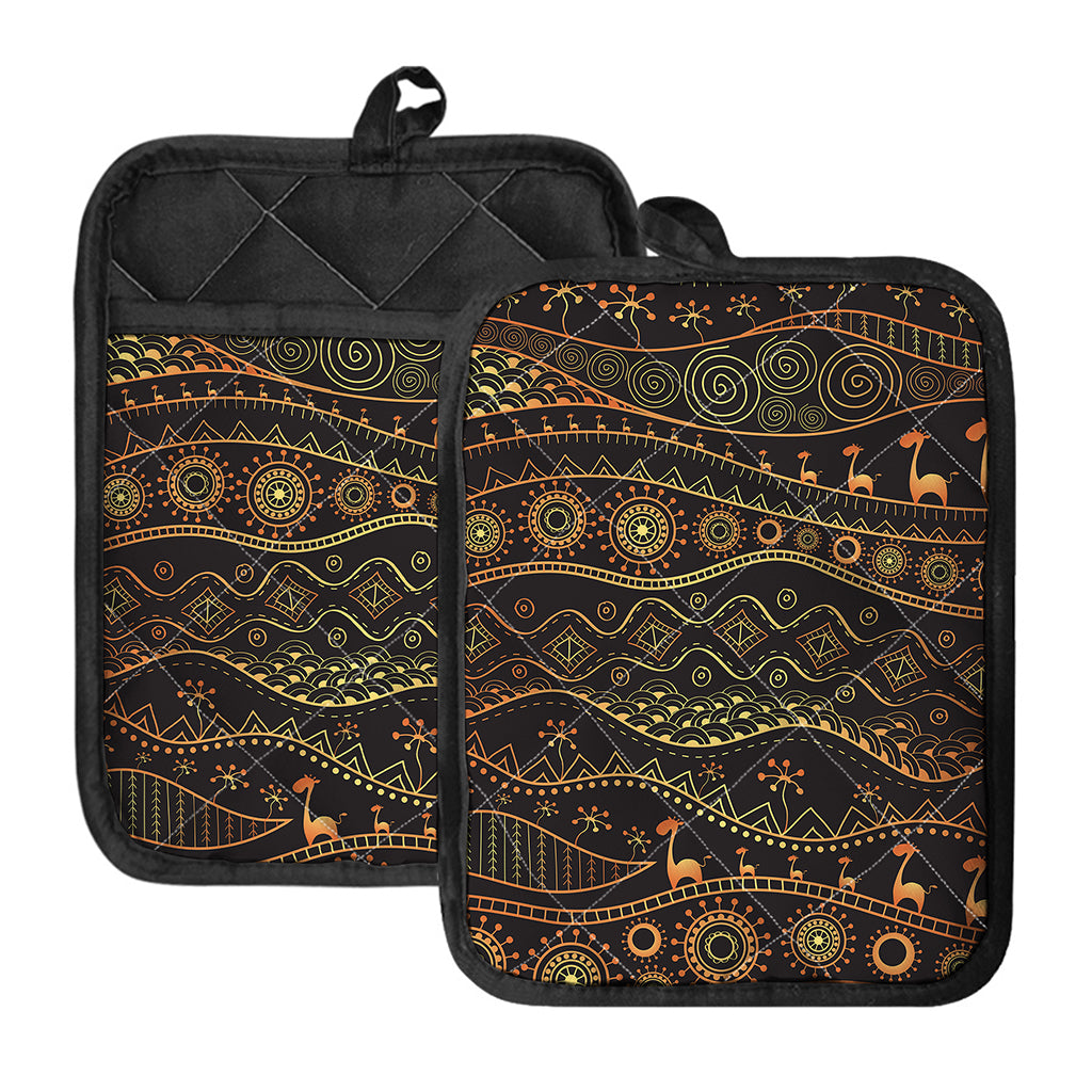 Tribal Ethnic African Pattern Print Pot Holders With Pocket