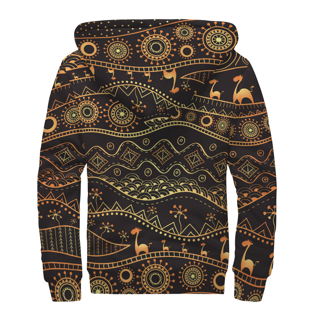 Tribal Ethnic African Pattern Print Sherpa Lined Zip Up Hoodie