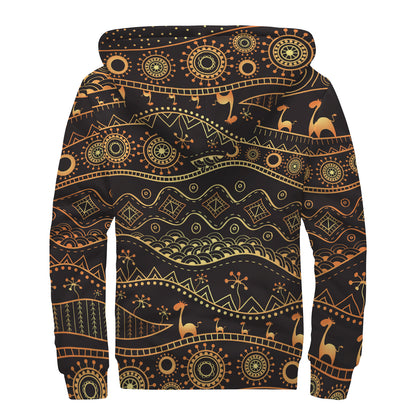 Tribal Ethnic African Pattern Print Sherpa Lined Zip Up Hoodie