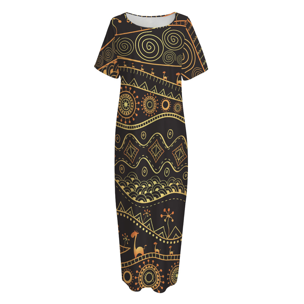 Tribal Ethnic African Pattern Print Short Sleeve Long Nightdress