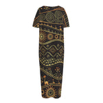 Tribal Ethnic African Pattern Print Short Sleeve Long Nightdress