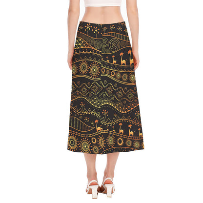 Tribal Ethnic African Pattern Print Side Slit Midi Skirt