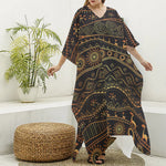 Tribal Ethnic African Pattern Print Silk V-Neck Kaftan Dress