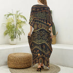 Tribal Ethnic African Pattern Print Silk V-Neck Kaftan Dress