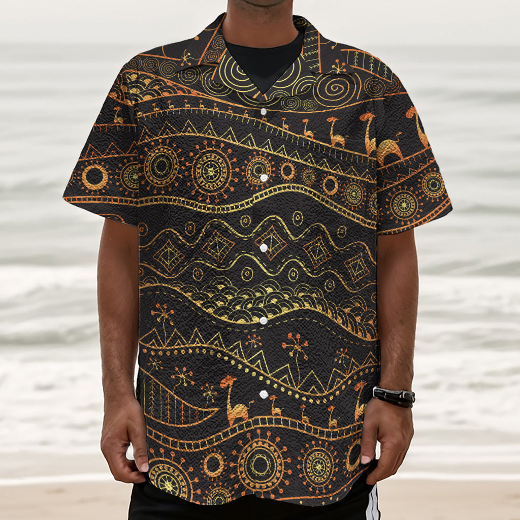 Tribal Ethnic African Pattern Print Textured Short Sleeve Shirt