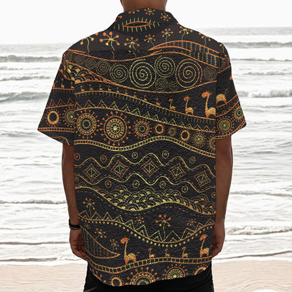Tribal Ethnic African Pattern Print Textured Short Sleeve Shirt