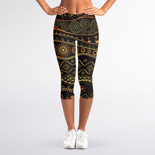 Tribal Ethnic African Pattern Print Women's Capri Leggings