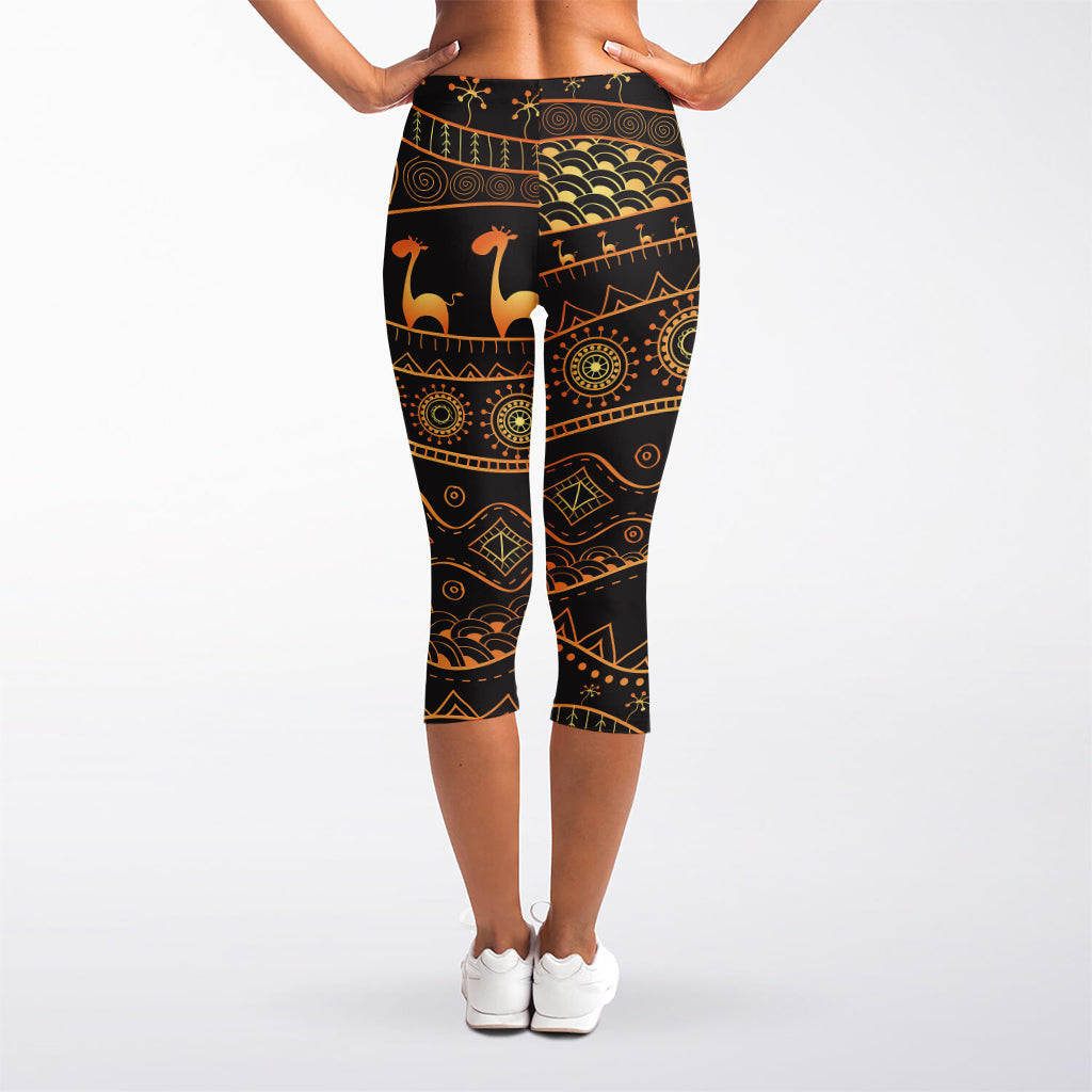 Tribal Ethnic African Pattern Print Women's Capri Leggings