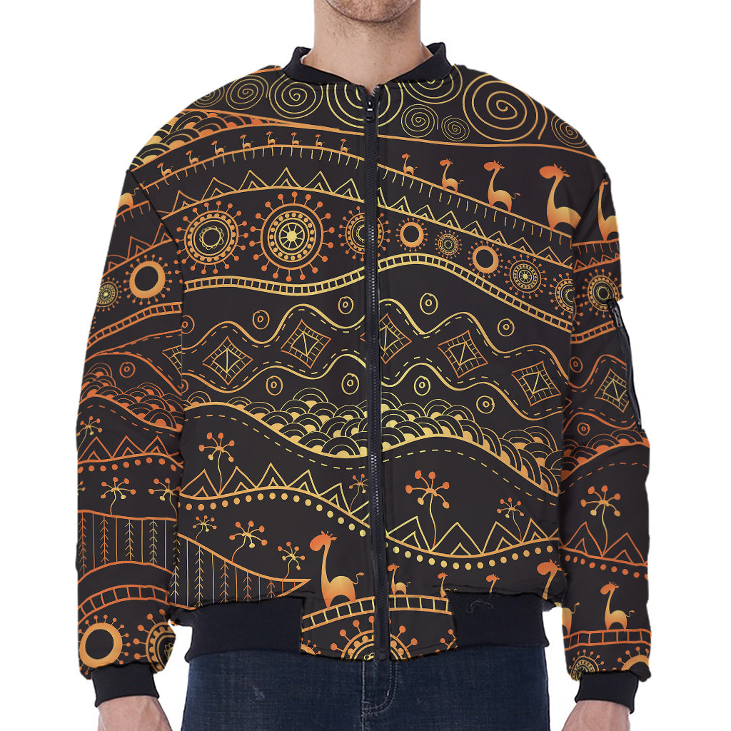 Tribal Ethnic African Pattern Print Zip Sleeve Bomber Jacket