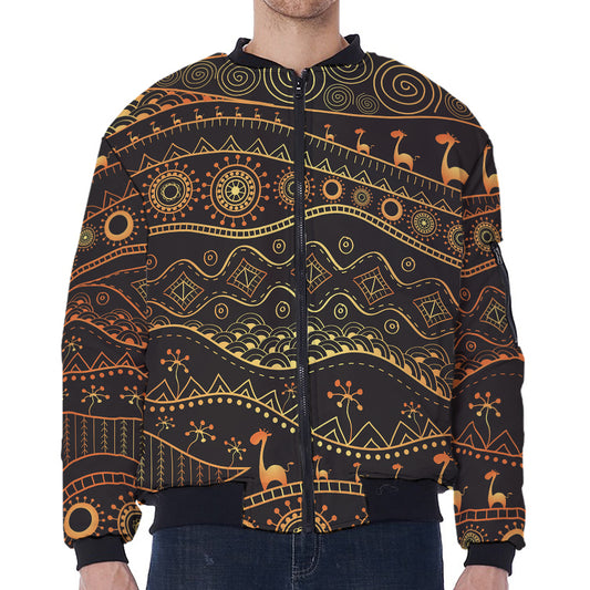 Tribal Ethnic African Pattern Print Zip Sleeve Bomber Jacket
