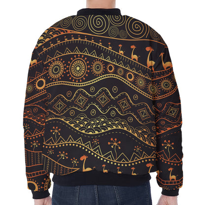 Tribal Ethnic African Pattern Print Zip Sleeve Bomber Jacket