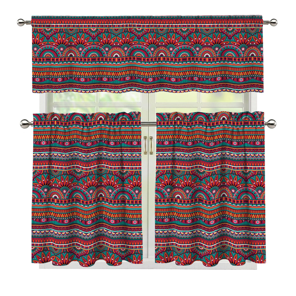 Tribal Ethnic Pattern Print 3 Piece Kitchen Curtains