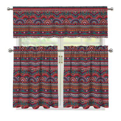 Tribal Ethnic Pattern Print 3 Piece Kitchen Curtains