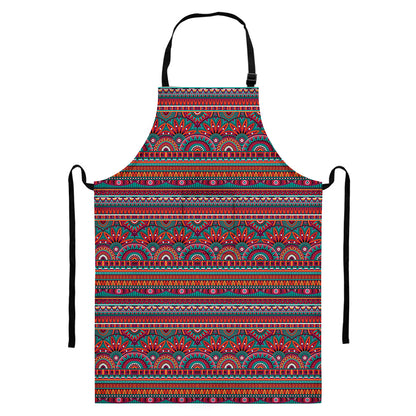 Tribal Ethnic Pattern Print Bib Apron With Pocket