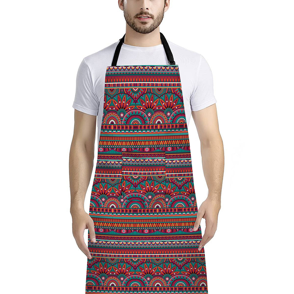 Tribal Ethnic Pattern Print Bib Apron With Pocket