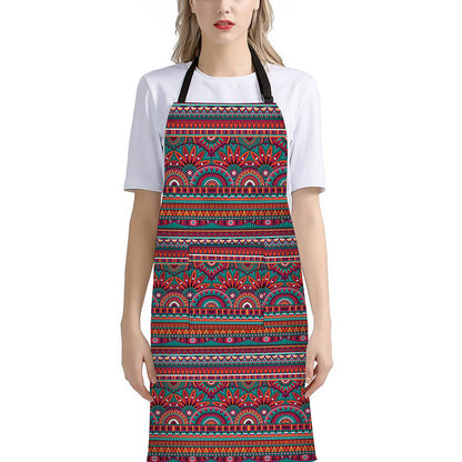 Tribal Ethnic Pattern Print Bib Apron With Pocket