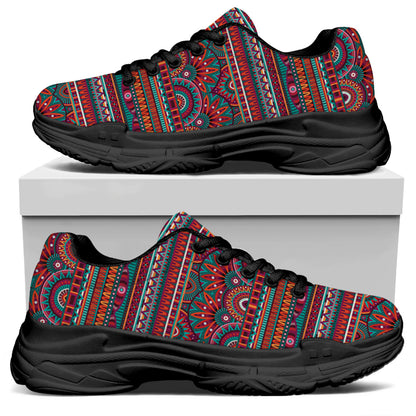 Tribal Ethnic Pattern Print Black Chunky Shoes