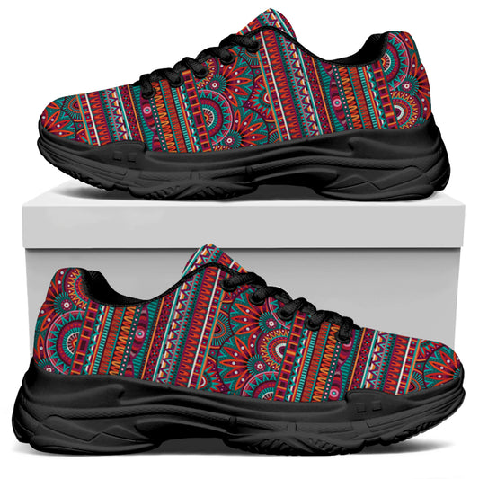 Tribal Ethnic Pattern Print Black Chunky Shoes