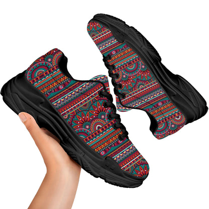 Tribal Ethnic Pattern Print Black Chunky Shoes