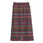 Tribal Ethnic Pattern Print Cotton Front Slit Maxi Skirt