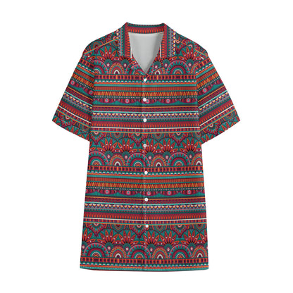 Tribal Ethnic Pattern Print Cotton Hawaiian Shirt