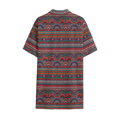 Tribal Ethnic Pattern Print Cotton Hawaiian Shirt