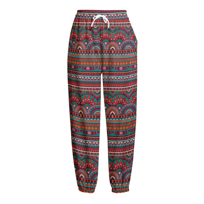 Tribal Ethnic Pattern Print Fleece Lined Knit Pants