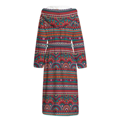 Tribal Ethnic Pattern Print Hooded Bathrobe