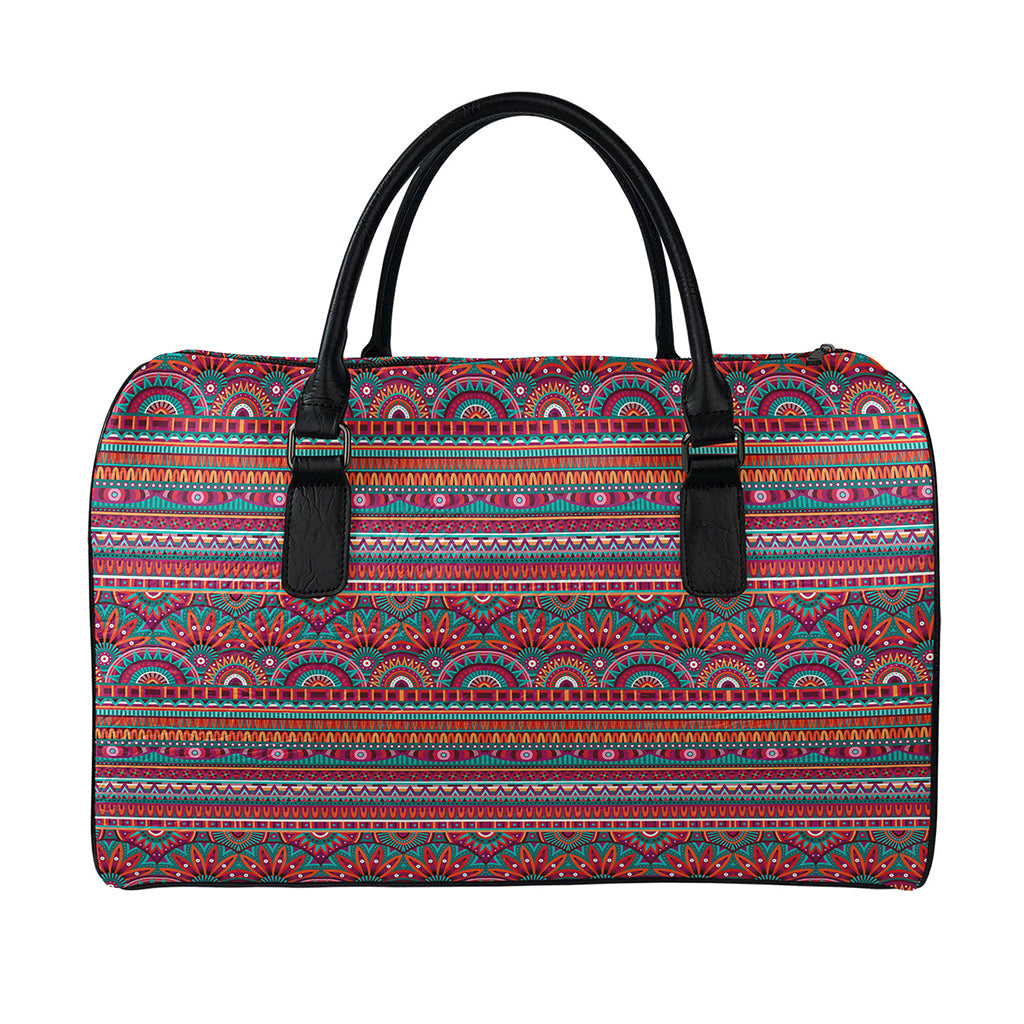 Tribal Ethnic Pattern Print Leather Duffle Bag
