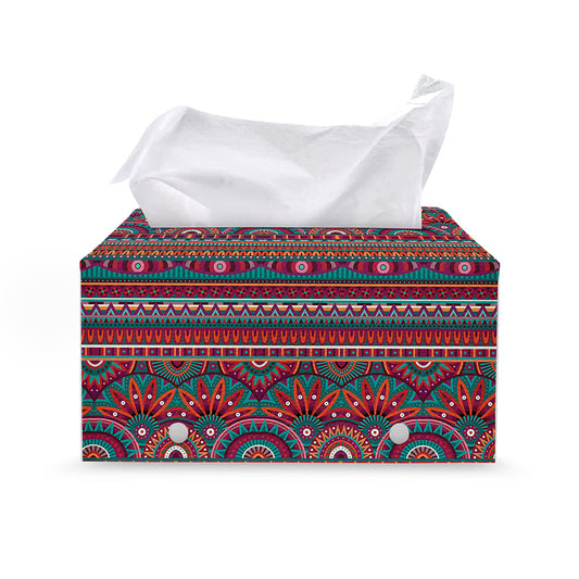 Tribal Ethnic Pattern Print Leather Tissue Box Cover