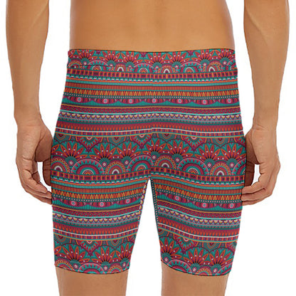 Tribal Ethnic Pattern Print Men's Long Boxer Briefs