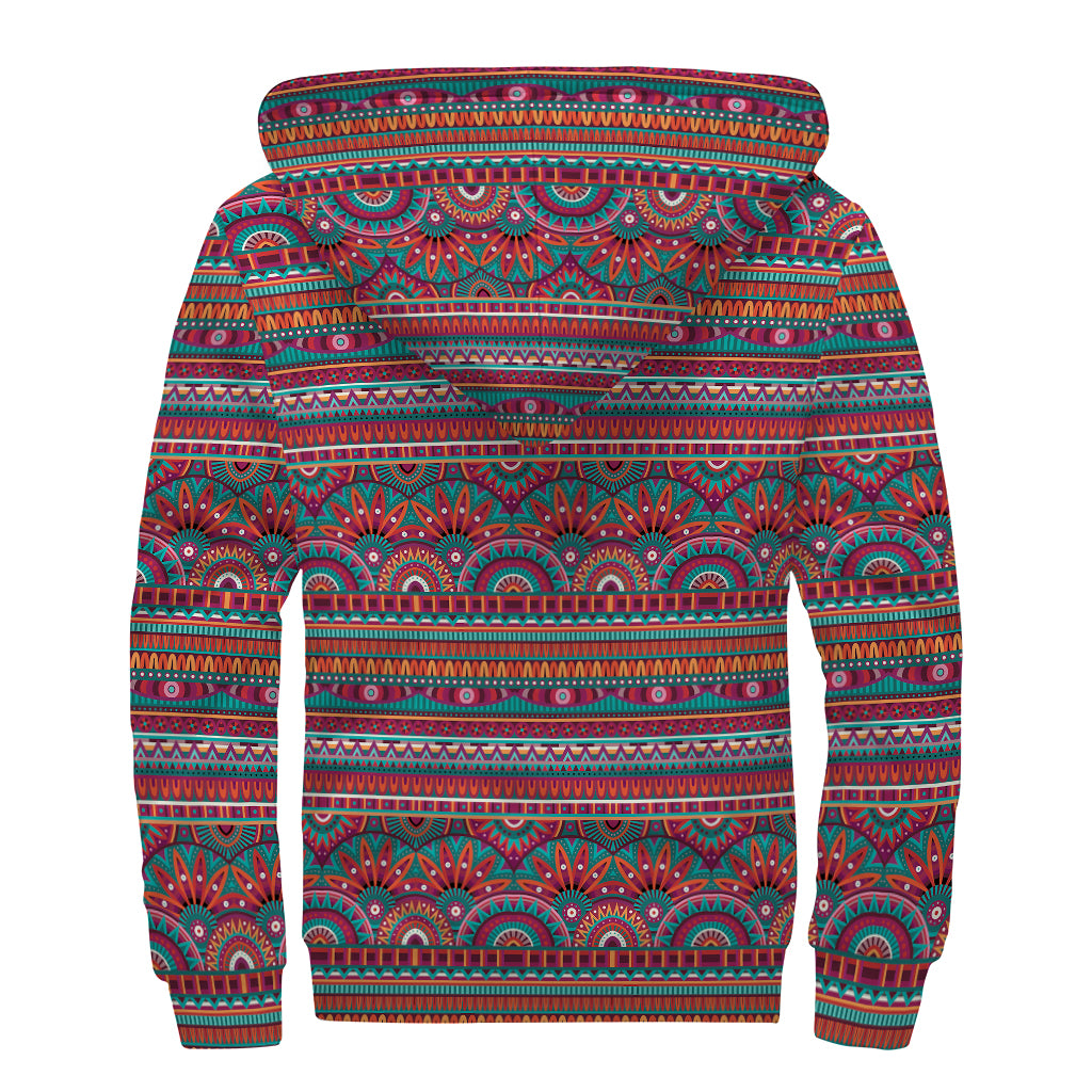 Tribal Ethnic Pattern Print Sherpa Lined Zip Up Hoodie